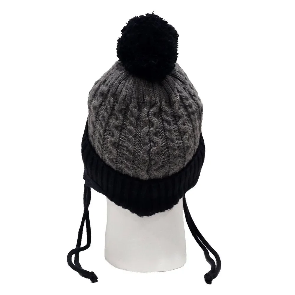 Somaler‎ Kids SK Beanie Toque (Strings & Pom Pom) Gray Black One Size Fits Most